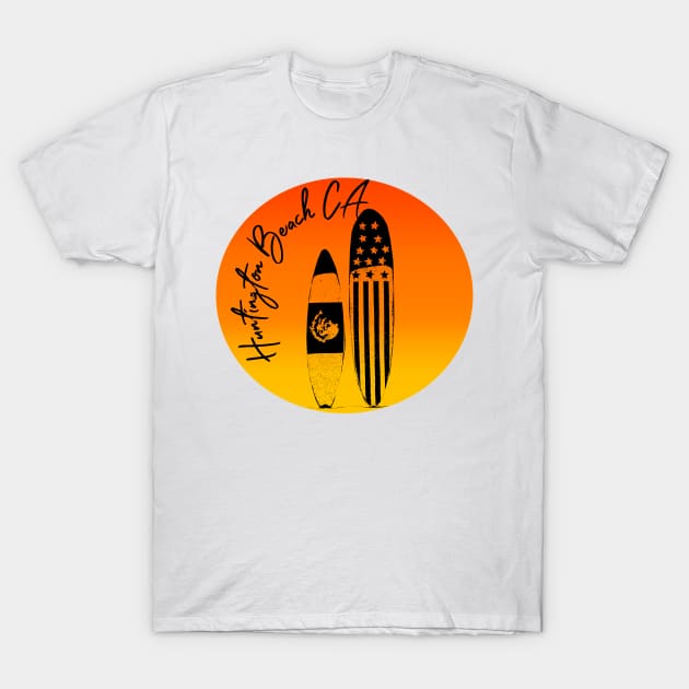 Huntington Beach Surfboards and Sunsets T-Shirt by ButterflyInTheAttic